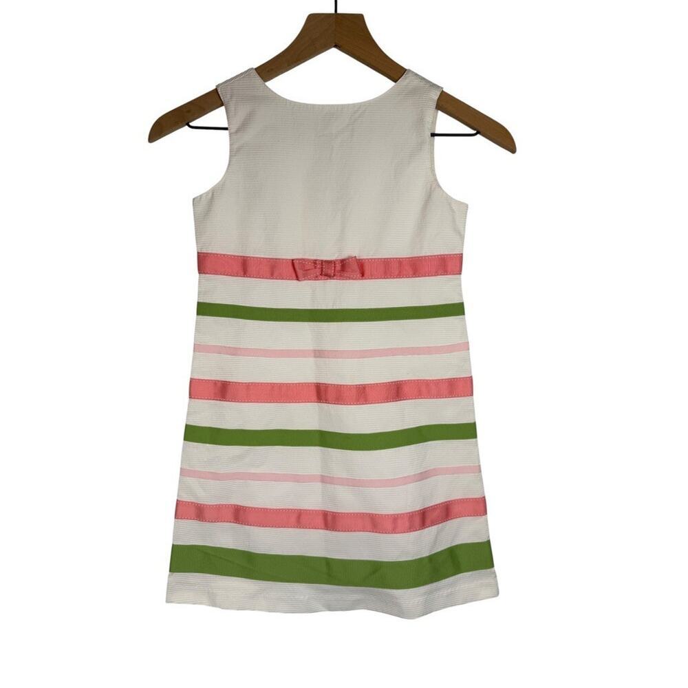GYMBOREE A-Line Dress Girls White Pink Green Size 7 Ribbon Flower Girl Easter